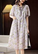 Load image into Gallery viewer, Bohemian Light Purple Print Patchwork Cotton Holiday Long Dress Puff Sleeve