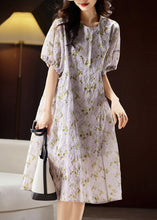 Load image into Gallery viewer, Bohemian Light Purple Print Patchwork Cotton Holiday Long Dress Puff Sleeve