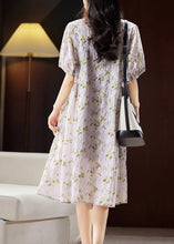 Load image into Gallery viewer, Bohemian Light Purple Print Patchwork Cotton Holiday Long Dress Puff Sleeve