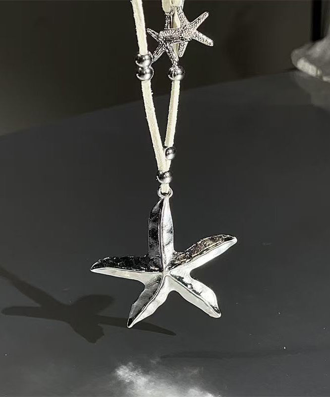 Bohemian Light Yellow Alloy Leather Starfish Pendant Necklace
