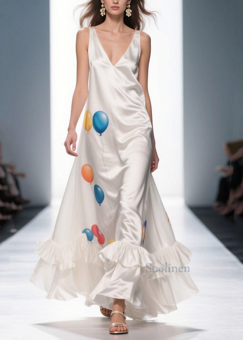 Bohemian Milk White Ruffled Print Silk Vestidos Dress Summer