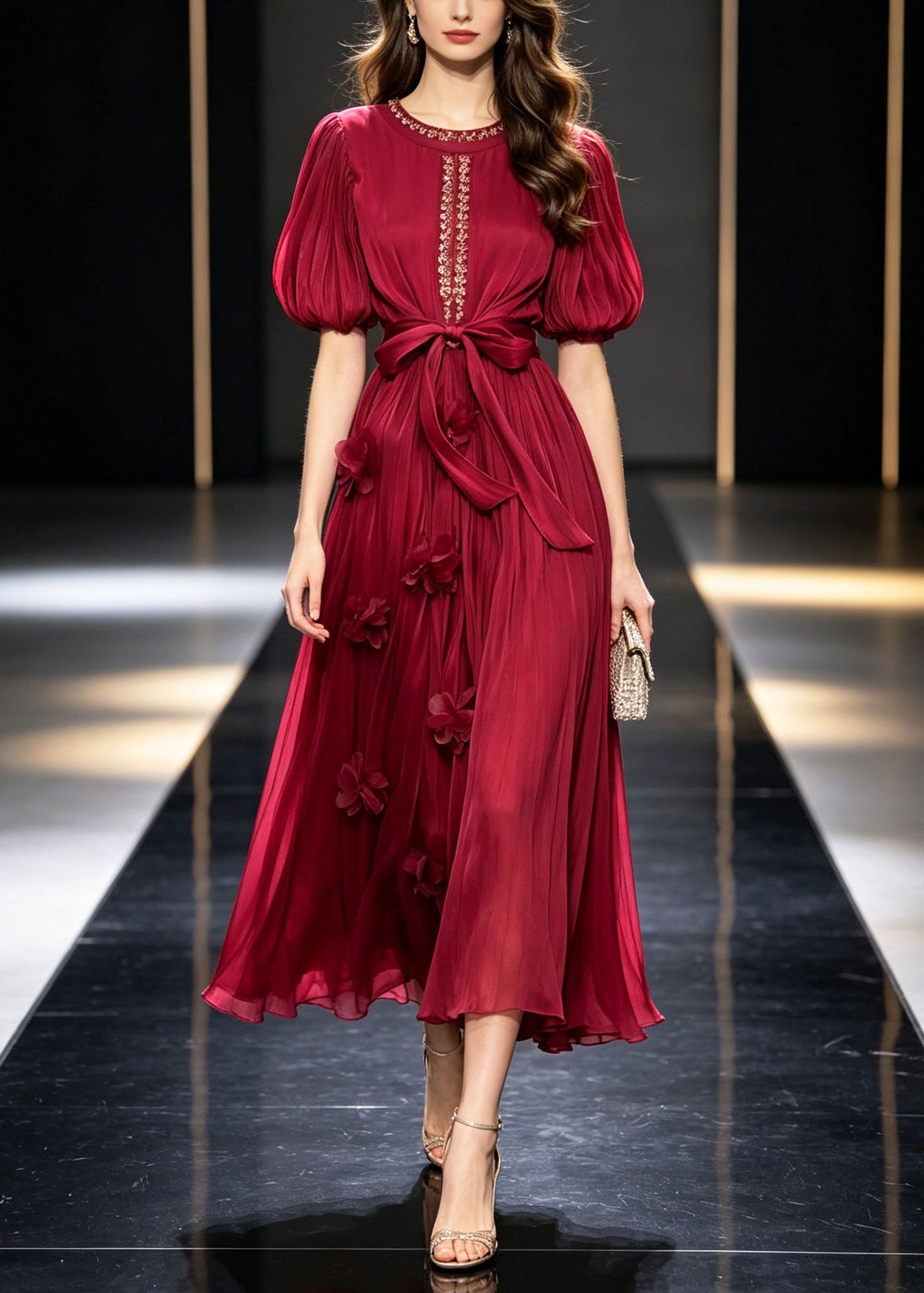 Bohemian Mulberry Rhinestone Floral Chiffon Vacation Dresses Summer