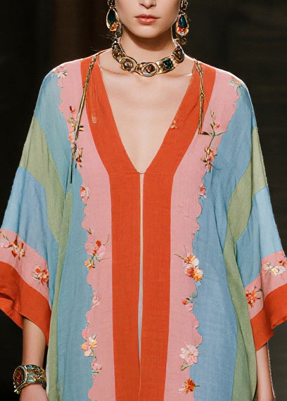 Bohemian Multicolored Oversized Patchwork Cotton Fake Two Piece Dress Summer