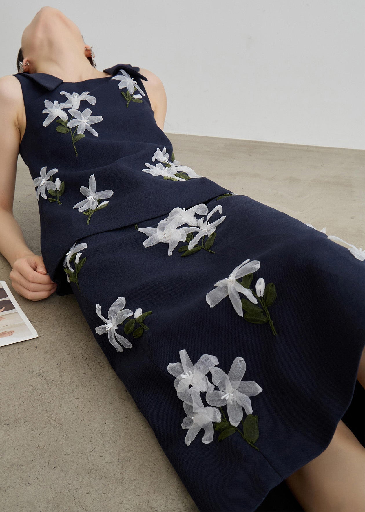 Bohemian Navy Floral Vest And Maxi Skirts Two Piece Set Sleeveless