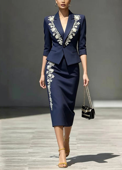 Bohemian Navy Notched Wraped Two Piece Suit Set Bracelet Sleeve