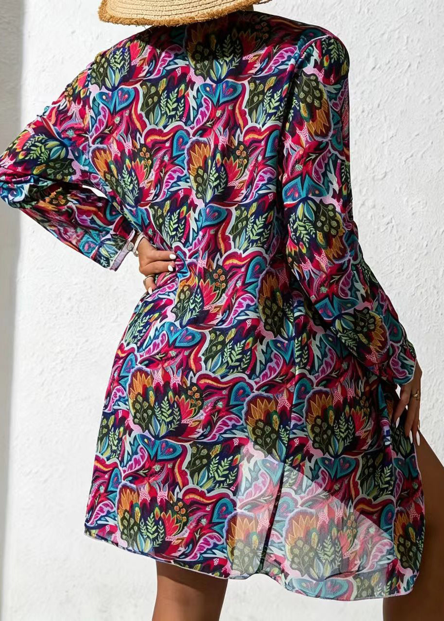 Bohemian Navy Print Swimwear Three Piece Suit Set