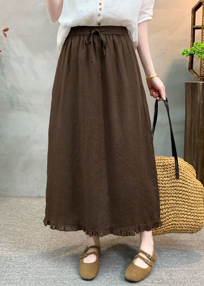 Bohemian Navy Ruffled Patchwork Elastic Waist Linen Skirt Summer