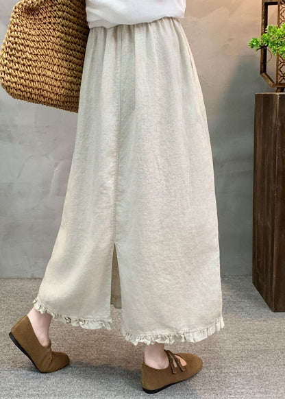 Bohemian Navy Ruffled Patchwork Elastic Waist Linen Skirt Summer