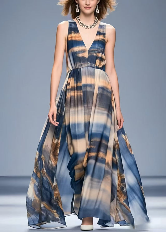 Bohemian Navy Tie Dye Exra Large Hem Chiffon Beach Dress Summer