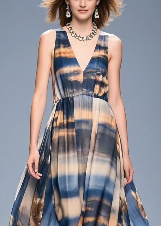 Bohemian Navy Tie Dye Exra Large Hem Chiffon Beach Dress Summer