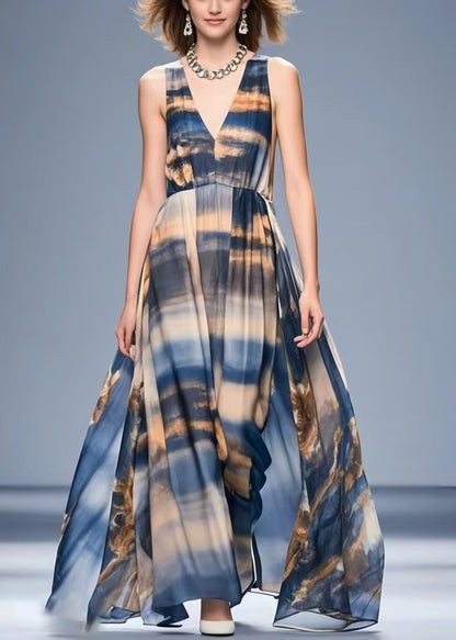 Bohemian Navy Tie Dye Exra Large Hem Chiffon Beach Dress Summer