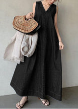 Load image into Gallery viewer, Bohemian Navy V Neck Cold Shoulder Cotton Denim Dress Sleeveless