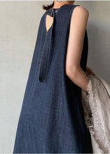 Load image into Gallery viewer, Bohemian Navy V Neck Cold Shoulder Cotton Denim Dress Sleeveless