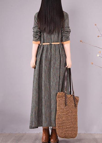 Bohemian O Neck Tie Waist Spring Quilting Dresses Work Black Striped Maxi Dresses - SooLinen