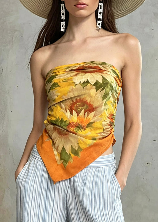 Bohemian Orange Cold Shoulder Print Vest Sleeveless