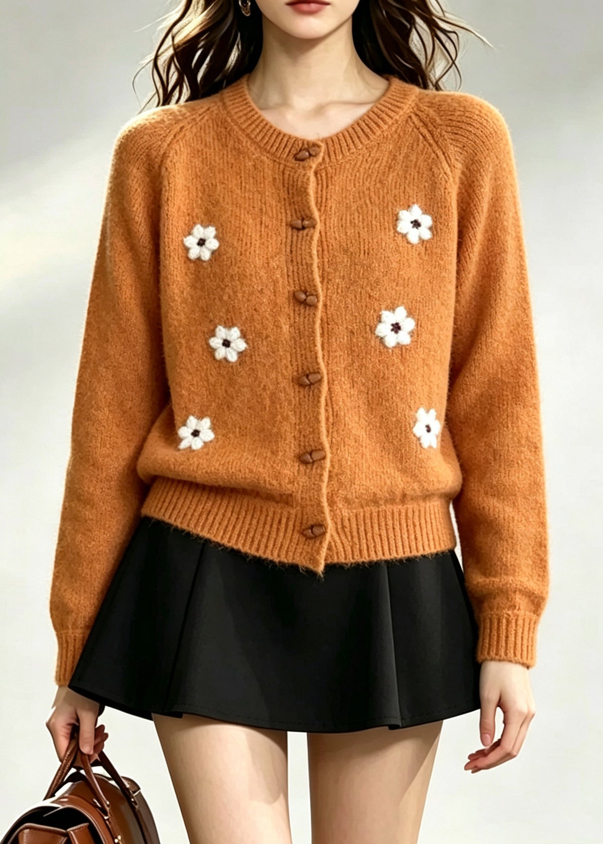 Bohemian Orange Daisy Thick Knit Cardigan Winter