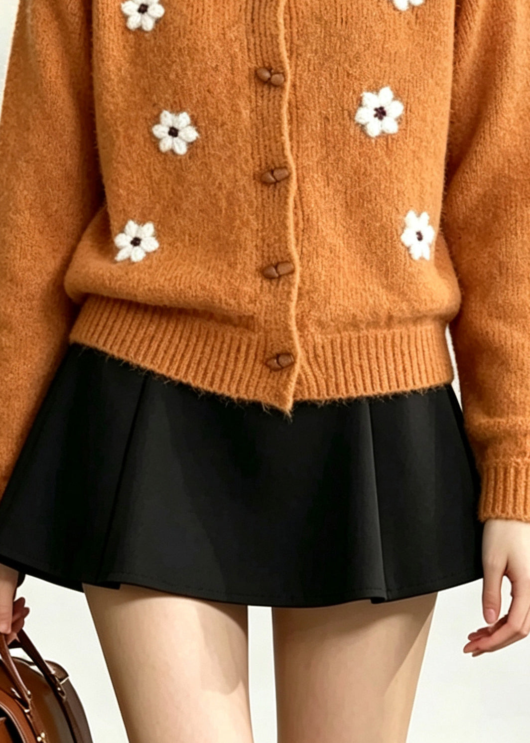 Bohemian Orange Daisy Thick Knit Cardigan Winter