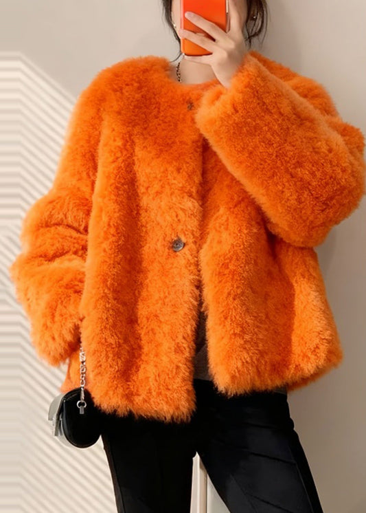 Bohemian Orange Oversized Warm Faux Fur Coats Winter