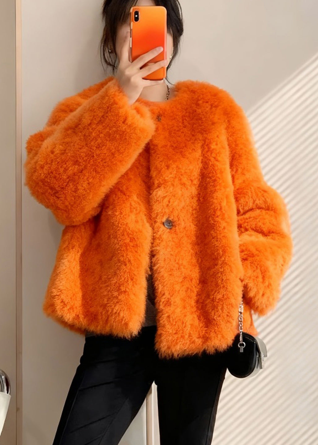 Bohemian Orange Oversized Warm Faux Fur Coats Winter