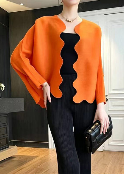 Bohemian Orange Wavy Edge Wrinkled Cardigan Fall