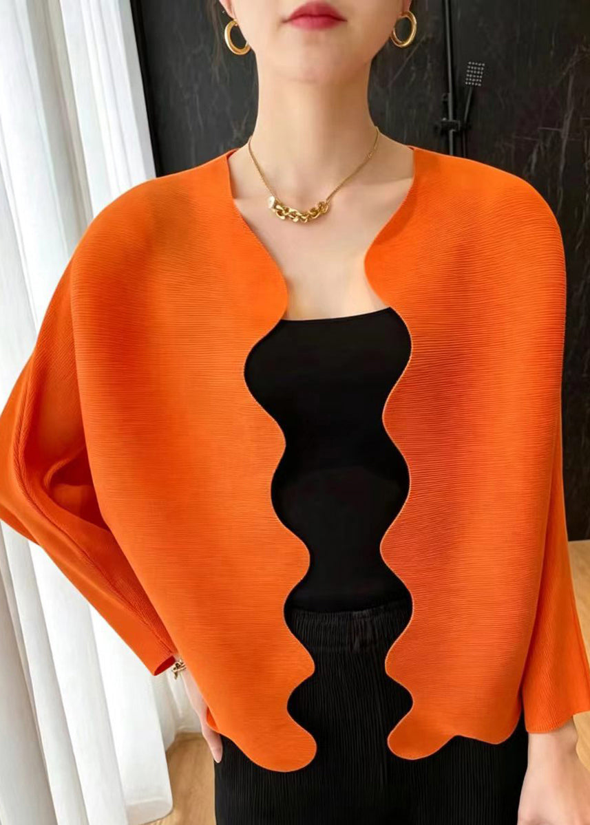 Bohemian Orange Wavy Edge Wrinkled Cardigan Fall