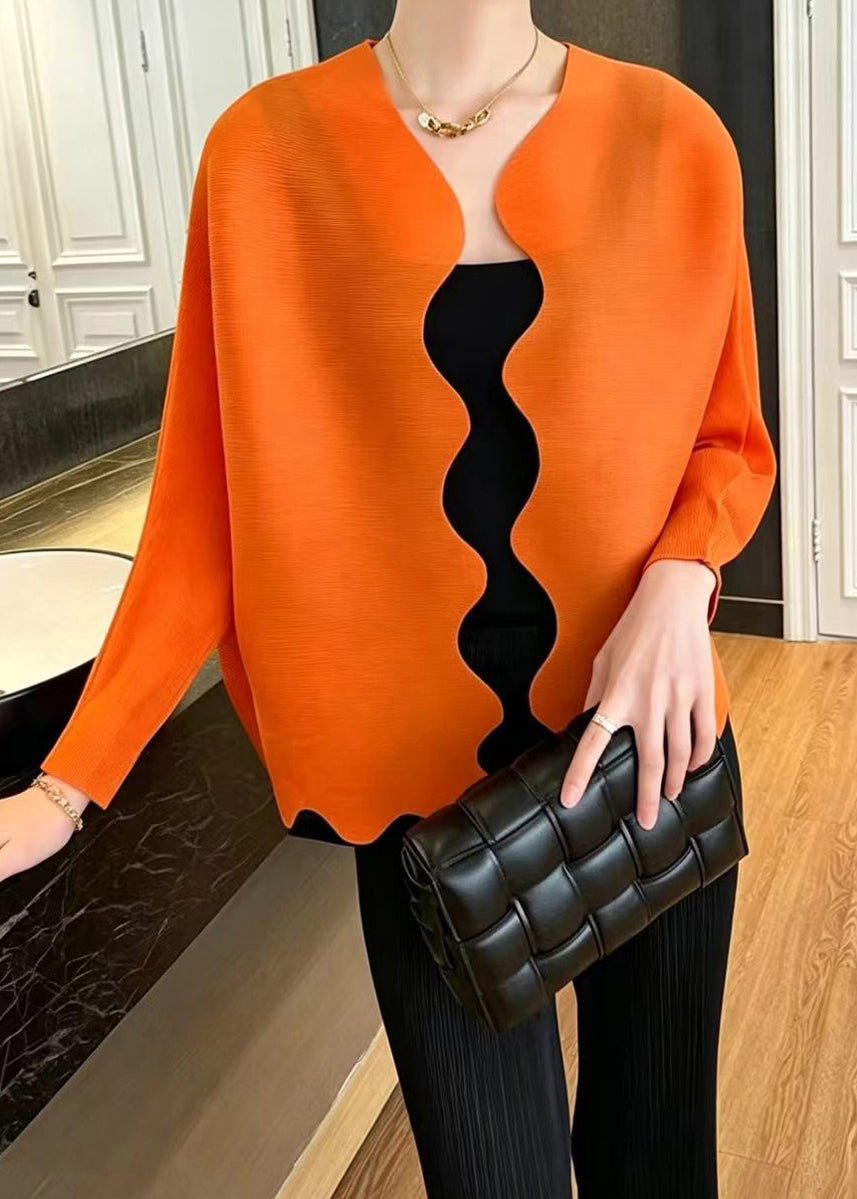 Bohemian Orange Wavy Edge Wrinkled Cardigan Fall