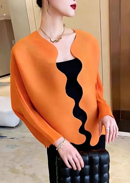 Bohemian Orange Wavy Edge Wrinkled Cardigan Fall
