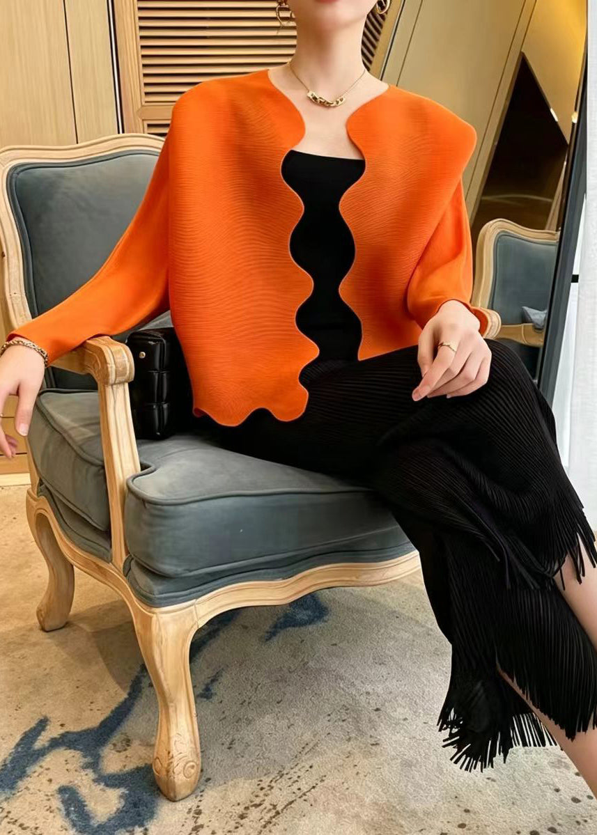 Bohemian Orange Wavy Edge Wrinkled Cardigan Fall