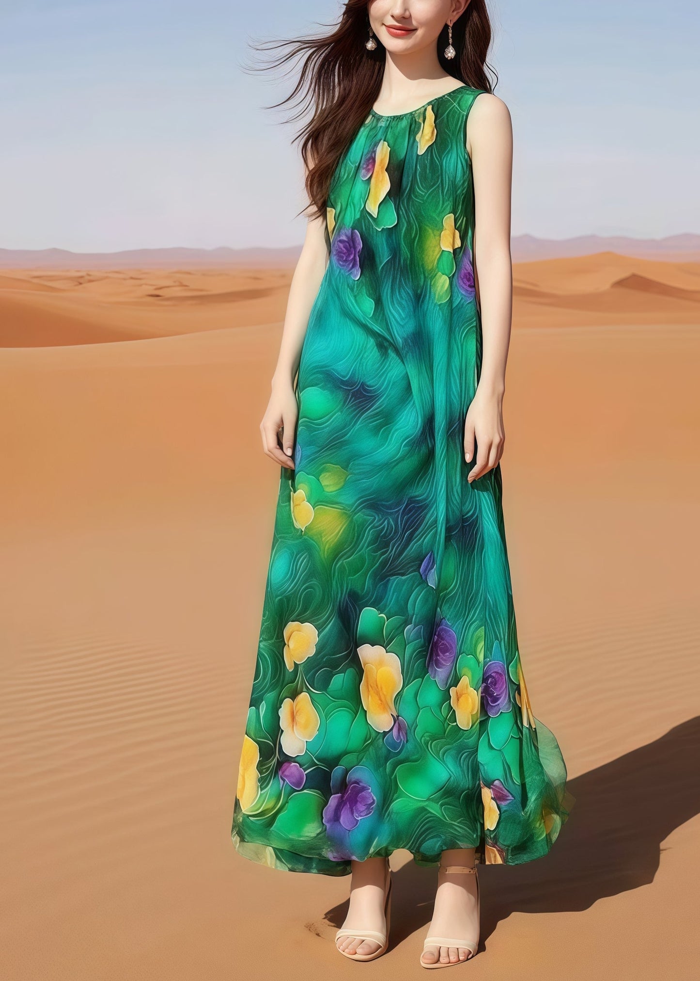 Bohemian Oversized Print Cotton Holiday Dress Sleeveless