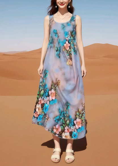 Bohemian Oversized Print Cotton Holiday Dress Sleeveless