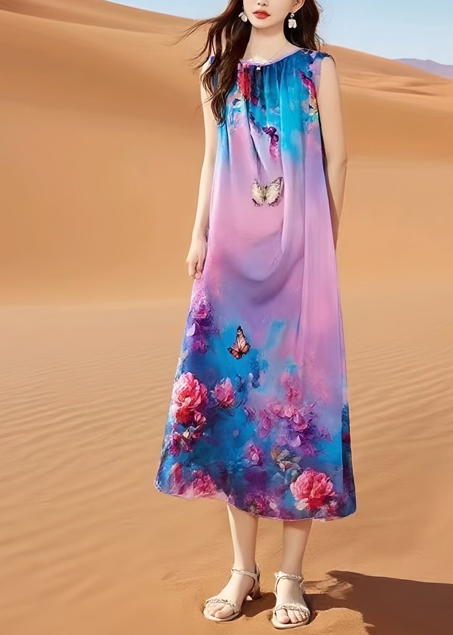 Bohemian Oversized Print Cotton Holiday Dress Sleeveless