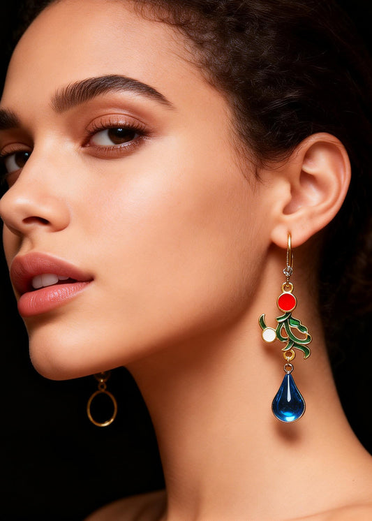 Bohemian Peacock Blue Gem Stone Droplet Shape Drop Earrings