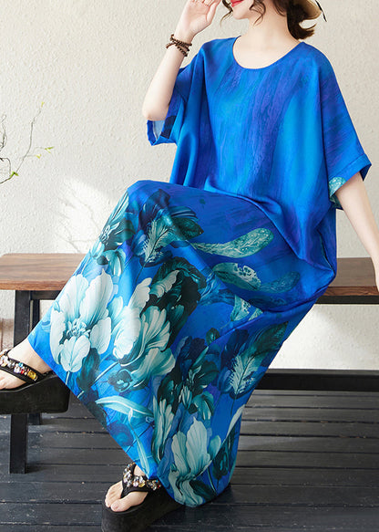 Bohemian Peacock Blue Oversized Print Holiday Dress Summer