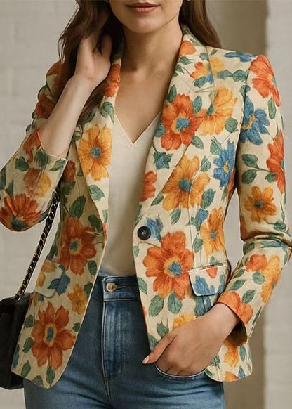 Bohemian Peter Pan Collar Print Cotton Suit Coat Fall