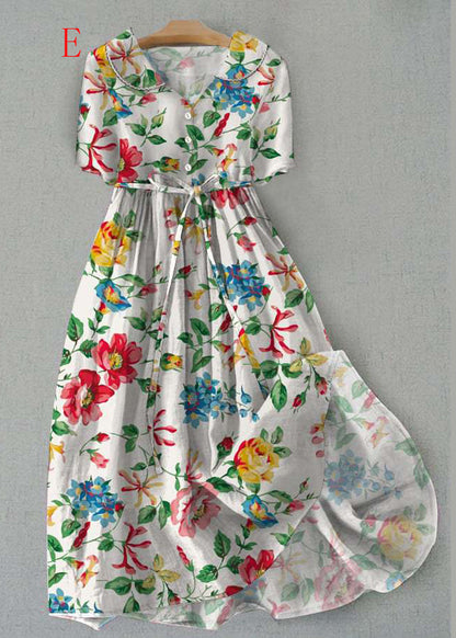 Bohemian Peter Pan Collar Print Lace Up Cotton Dress Summer