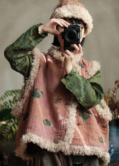 Bohemian Pink Faux Fur Patchwork Fine Cotton Filled Vest Winter