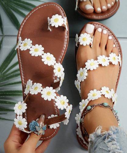 Bohemian Pink Faux Leather Multi Floral Splicing Sandals