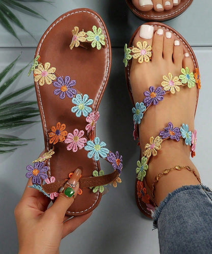 Bohemian Pink Faux Leather Multi Floral Splicing Sandals