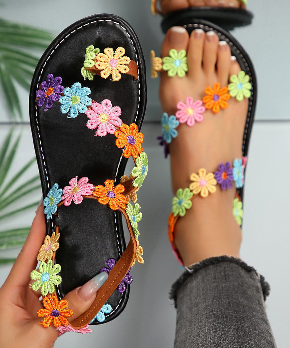 Bohemian Pink Faux Leather Multi Floral Splicing Sandals