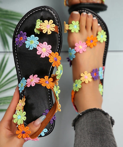 Bohemian Pink Faux Leather Multi Floral Splicing Sandals