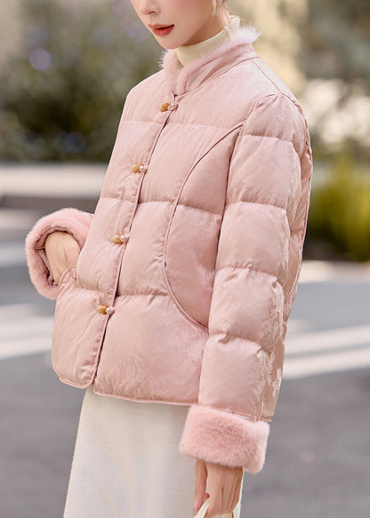 Bohemian Pink Mandarin Collar Patchwork Mink Hair Duck Down Winter Coats