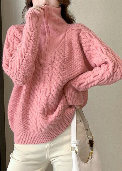 Bohemian Pink Oversized Cable Knit Sweater Winter
