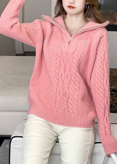 Bohemian Pink Oversized Cable Knit Sweater Winter
