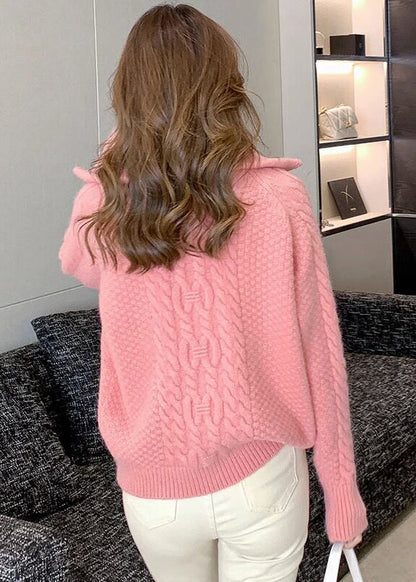 Bohemian Pink Oversized Cable Knit Sweater Winter