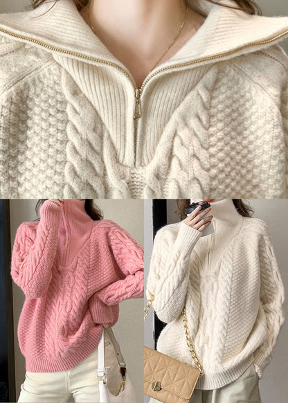 Bohemian Pink Oversized Cable Knit Sweater Winter