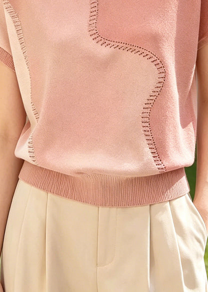 Bohemian Pink Oversized Patchwork Knit Blouse Top Summer