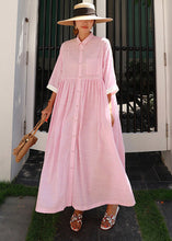 Load image into Gallery viewer, Bohemian Rose Peter Pan Collar Striped Button Pockets Wrinkled Long Dresses Half Sleeve