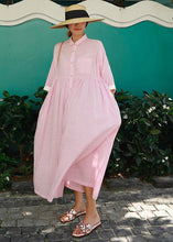 Load image into Gallery viewer, Bohemian Rose Peter Pan Collar Striped Button Pockets Wrinkled Long Dresses Half Sleeve