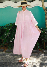 Load image into Gallery viewer, Bohemian Rose Peter Pan Collar Striped Button Pockets Wrinkled Long Dresses Half Sleeve
