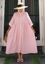 Load image into Gallery viewer, Bohemian Rose Peter Pan Collar Striped Button Pockets Wrinkled Long Dresses Half Sleeve